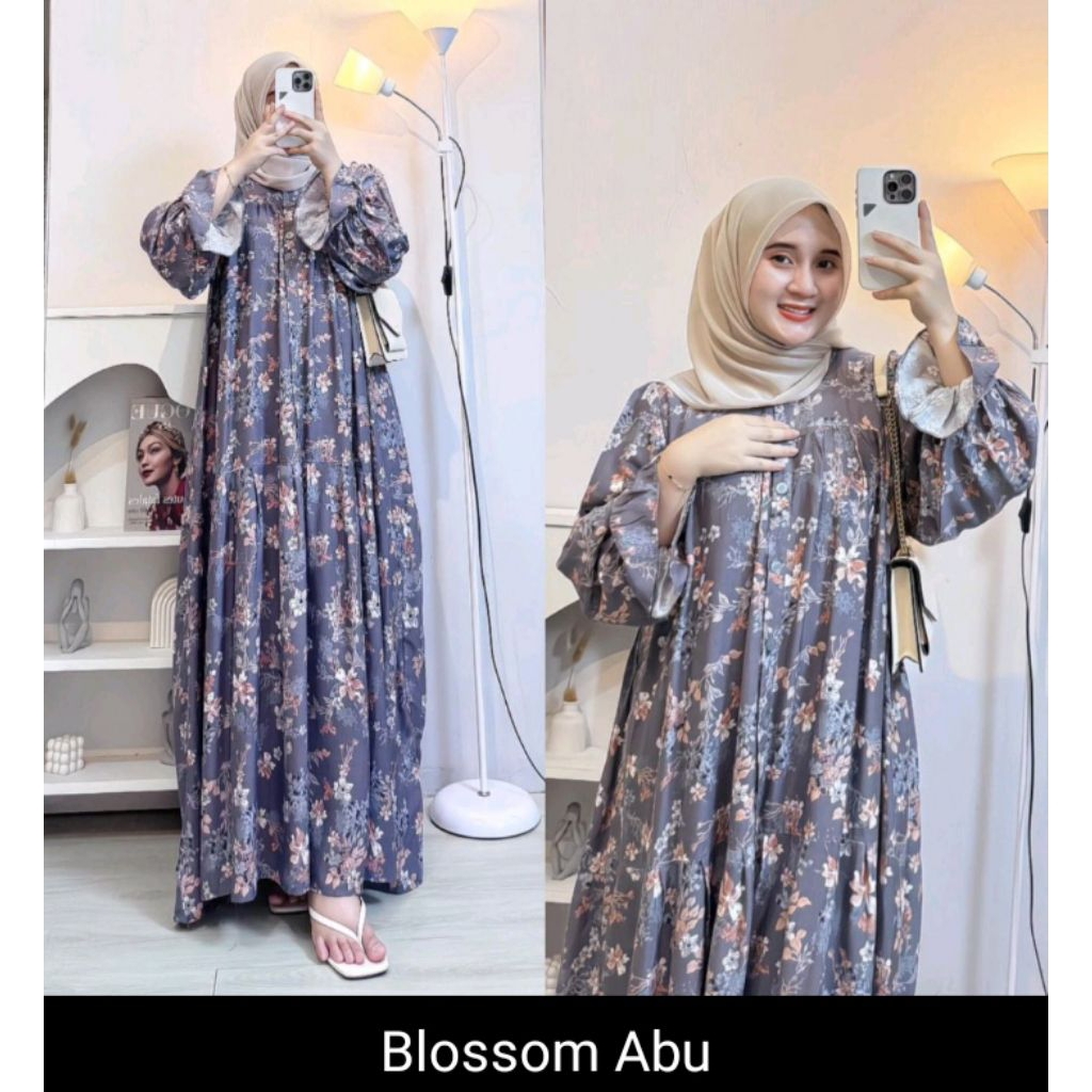 Daisy Dress Gamis Muslim Lengan Balon Busui Bahan Rayon Diamond Premium