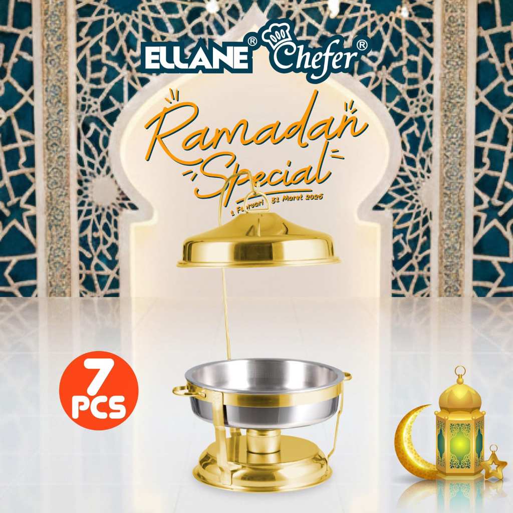 7 UNIT HANGING BIG ROUND CHAFING DISH PEMANAS MAKANAN - GOLD