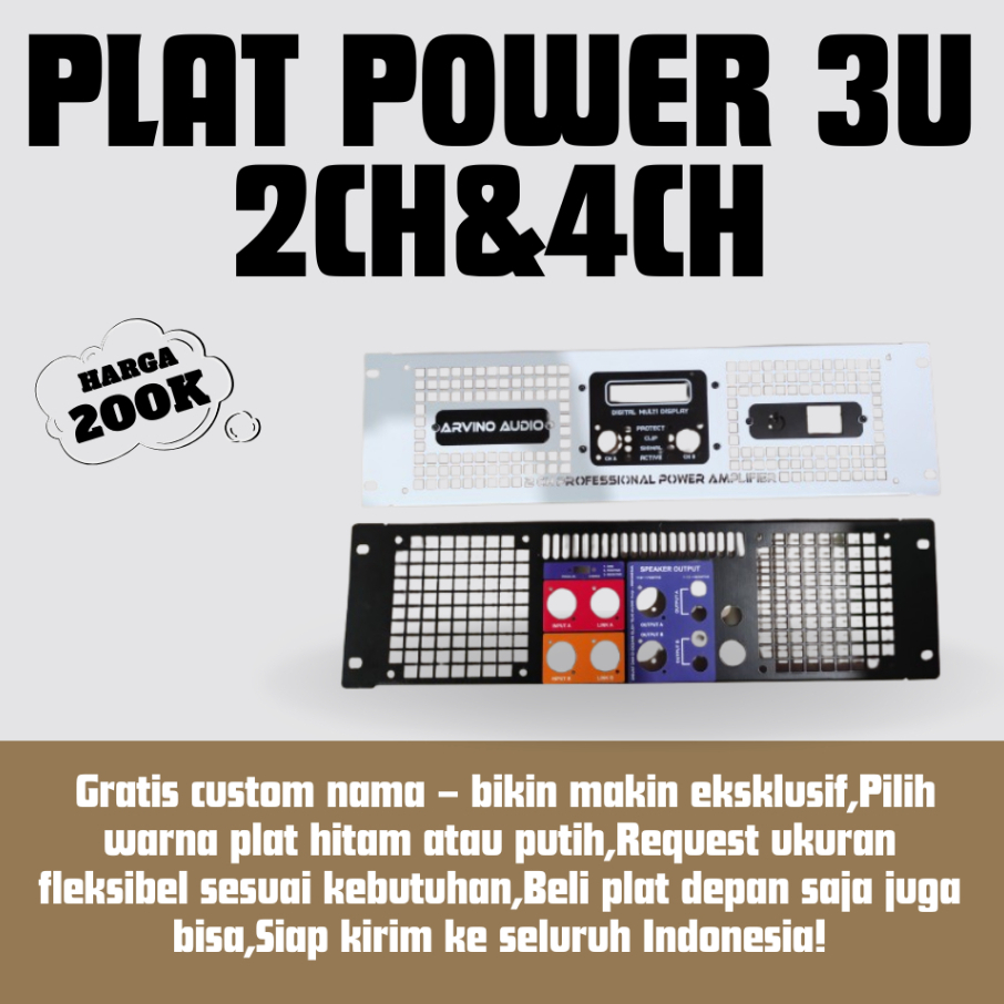 Plat Power 3U 2CH&4CH – Tampilan Rapi, Pilih Warna Hitam atau Putih