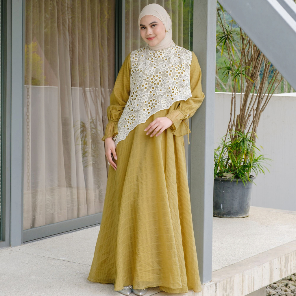 Eclemix Dress Calee | Gamis Wanita A-Line Broderie Floral | Raya Collection