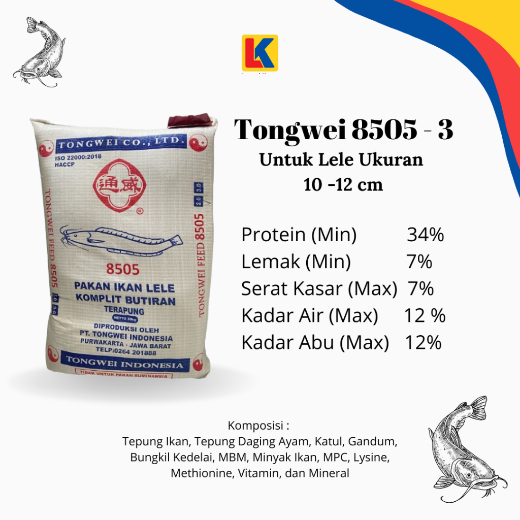 [2 Kg] Pakan Ikan Lele Tongwei 8505 3 Ecer / Pelet Tongwei
