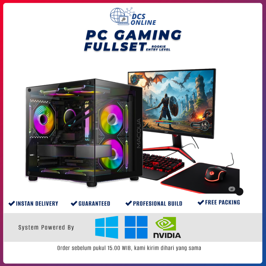 Pc Rakitan Komputer Fullset Gaming  intel i7 6700 GTX 750 Ti 4GB Ram 16GB SSD  512GB Monitor Led 24 