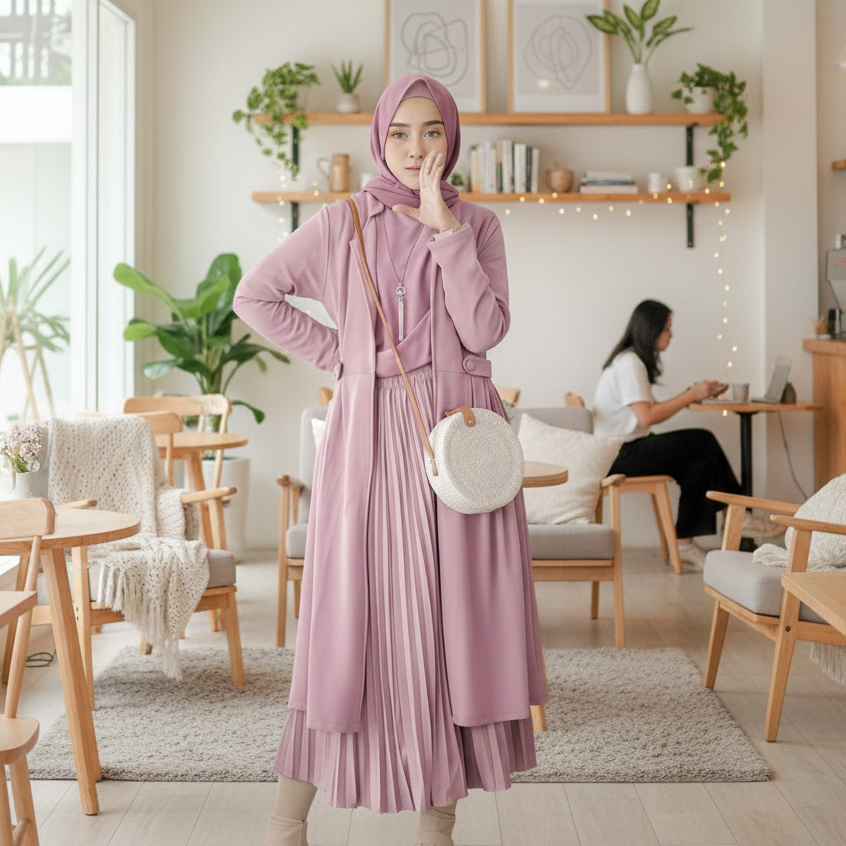 Vika Cardy- Cardigan Wanita Kekinian Long Outer Bahan Waffle Variasi Kancing Blazer Koreanstyle