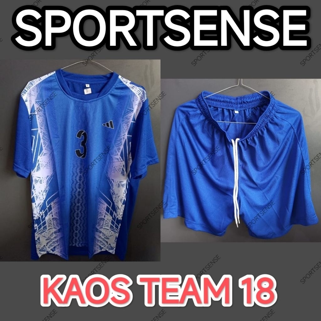 Stelan Baju Kaos Tim Celana Olahraga Futsal SepakBola Voli Volly ISI 18 Set Dryfit Original