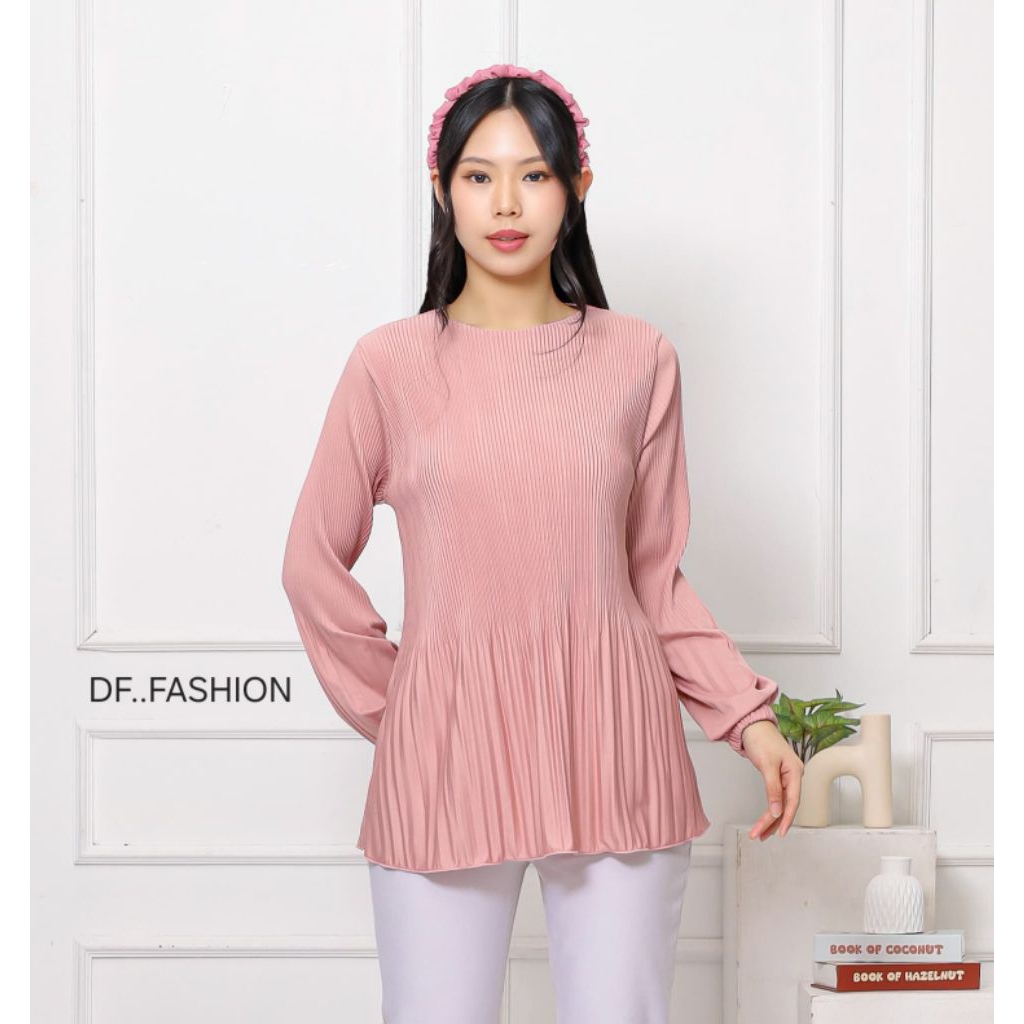 Atasan Plisket Lidi Cabang Lengan Panjang / Baju Plisket / Blus Plisket Top Pleated Top Atasan Lenga