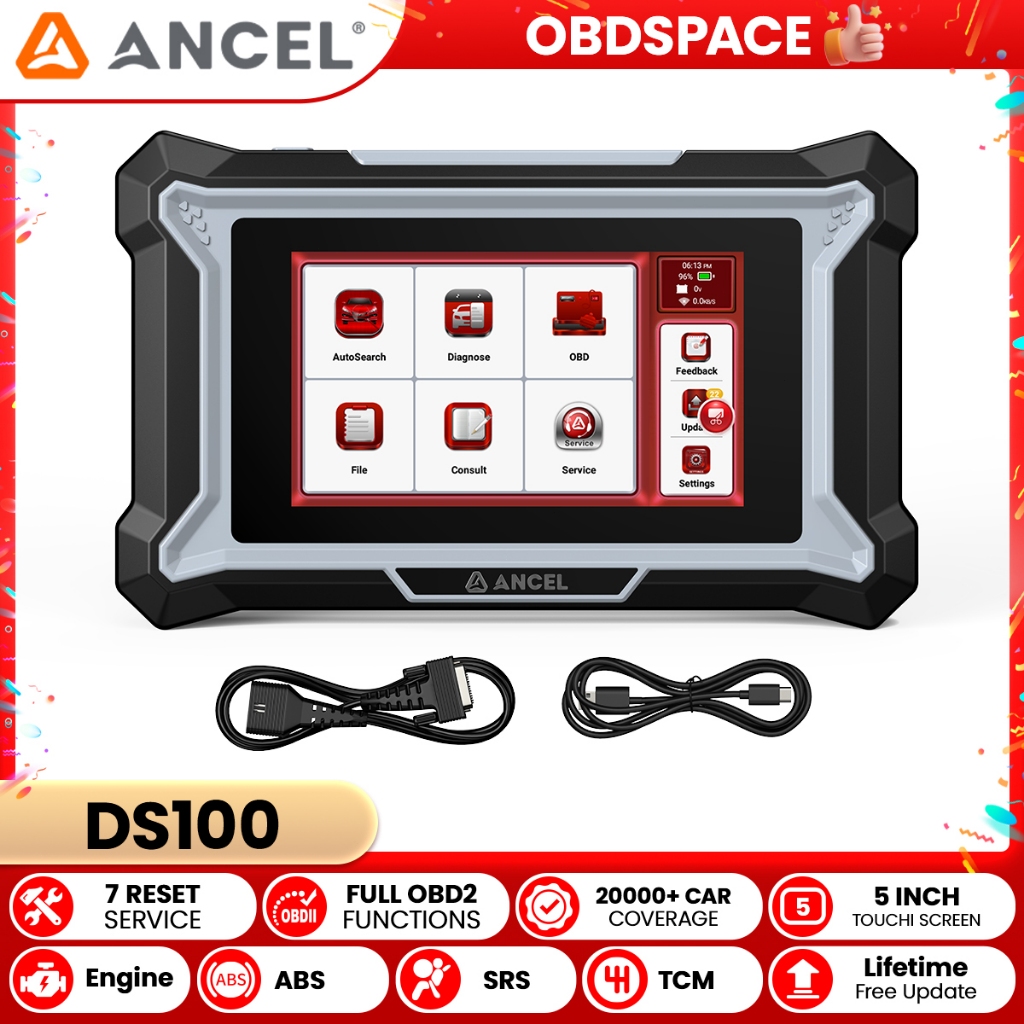 (Versi Indonesia)Alat diagnostik ANCEL DS100 OBD2, pemindai otomotif untuk mobil dengan 7 restart mo