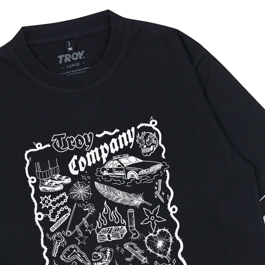 Troy Company Double Sleeve Longsleeve Black Stripe Wreckage - Kaos Lengan Panjang Kaos Hitam Stripe DSD 3333