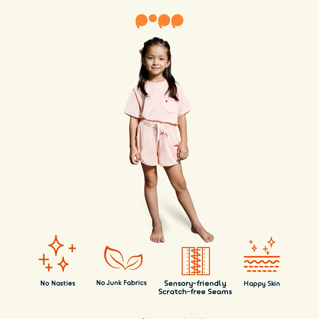 Popp - Girl Playset (Top & Short) Lenzing Modal OEKO-TEX 100, Pure Soft, Baju Rumah Anak