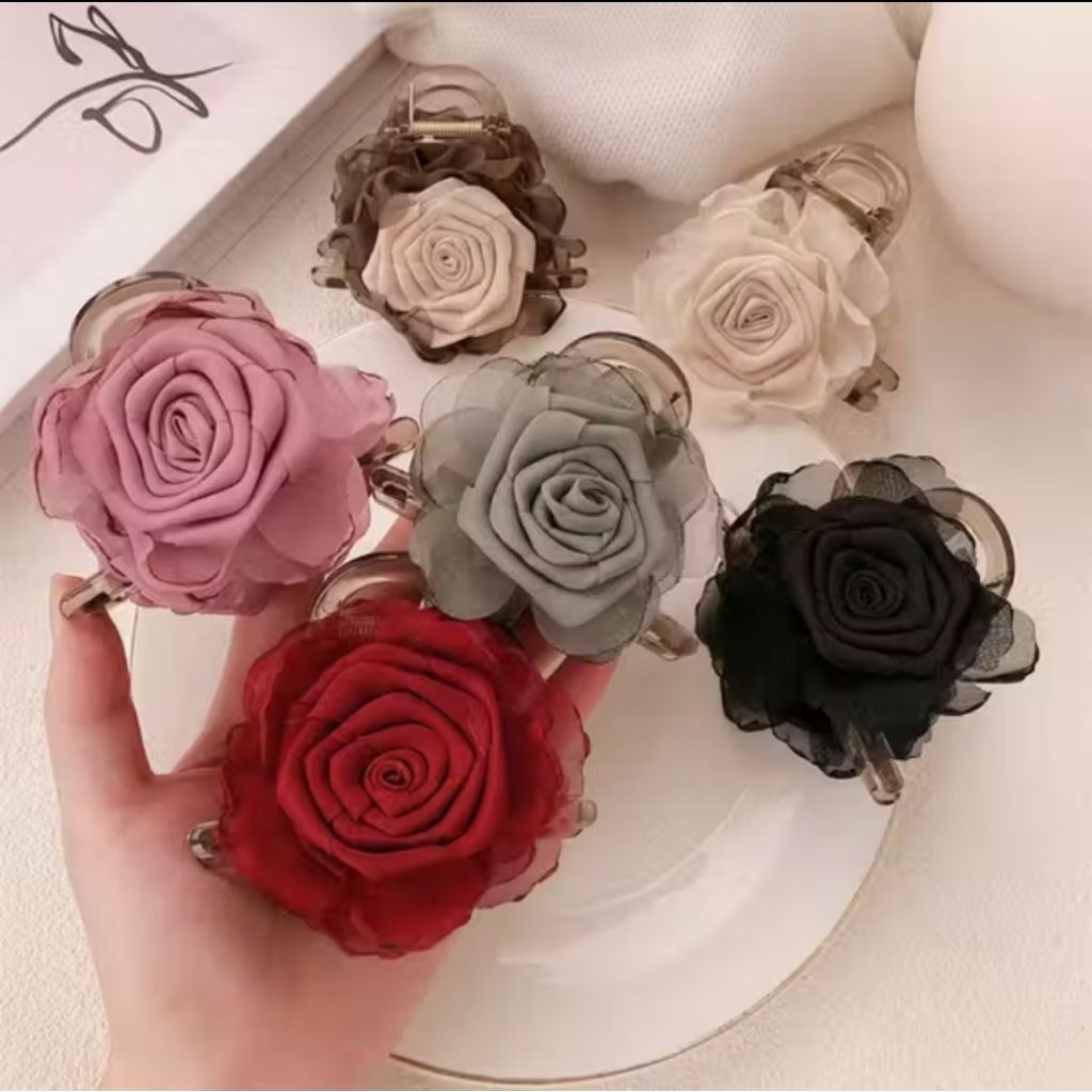 Jepit Rambut Rose Bahan Kain Jepit Rambut Gaya Fashion Motif Bunga Mawar