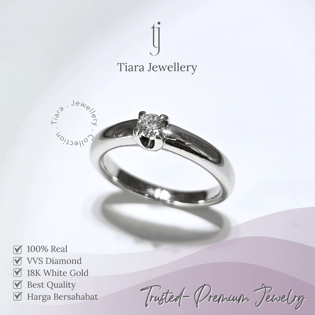 Tiara Jewellery - Thick Minimal Women Everyday Ring 18K White Gold VVS Diamond Premium [WF152] / Cin