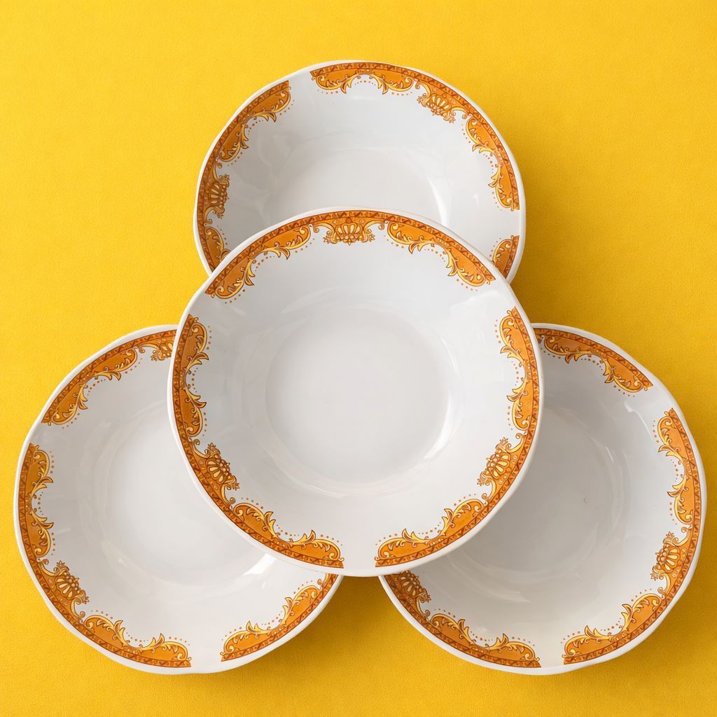 [12 Pcs] Piring Keramik Lilia Motif Mahkota - Piring Makan Beling - Piring Keramik 1 Lusin