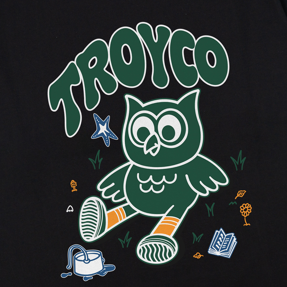 Troy Company Double Sleeve Longsleeve Tshirt Black Green Happy Hoot - Kaos Lengan Panjang Kaos Hitam DSD 3483