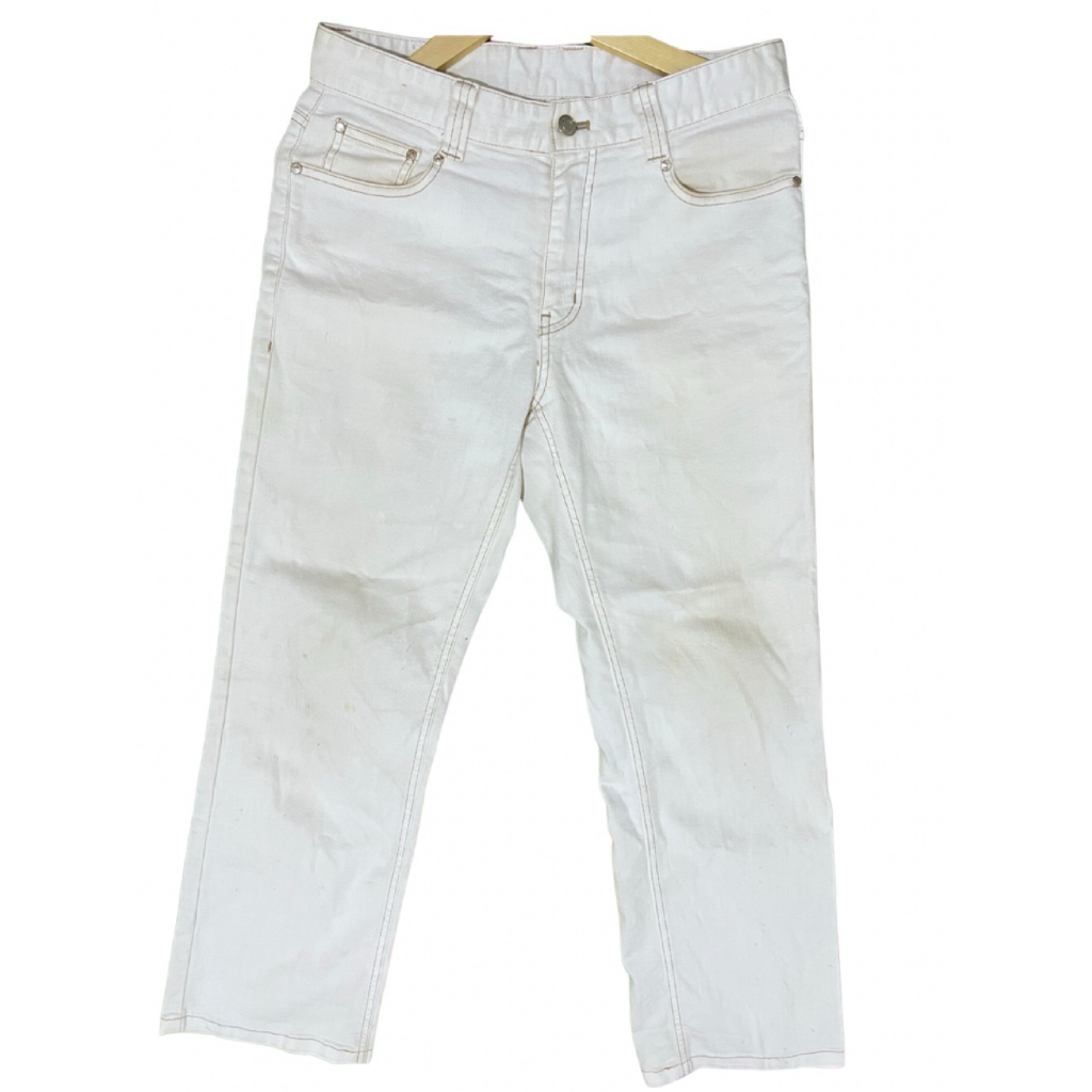Celana Straight Loose Jeans Olzen Broken White Putih Tulang
