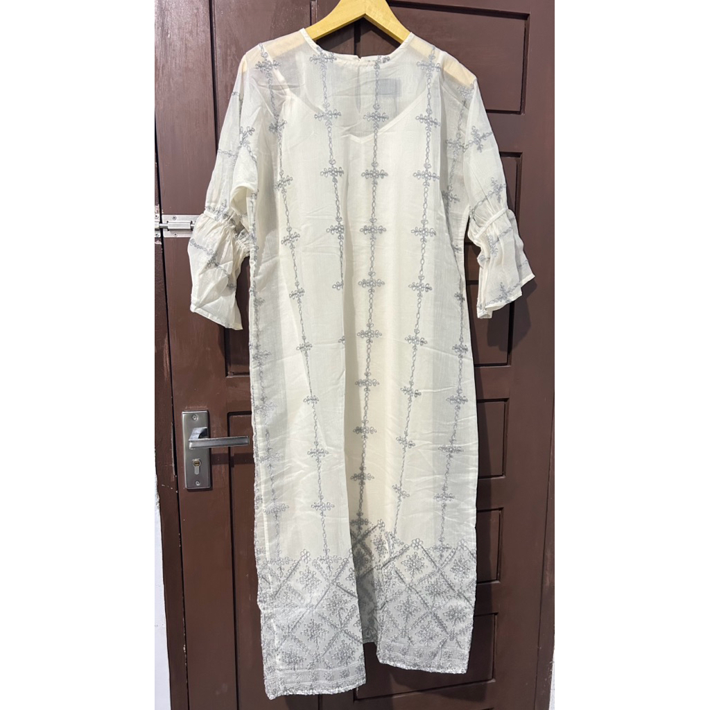 This Is April Ied Shireen Kaftan Ivory Grey Baju Raya Kaftan