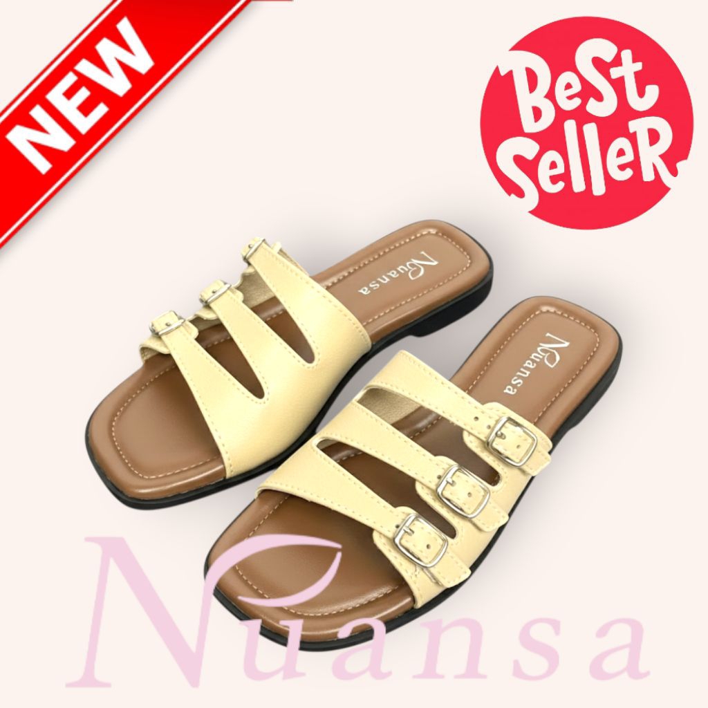 [PROMO LEBARAN SANDAL CEWEK] Sandal Wanita Nuansa FLORYN      Sandal Slip on teplek  Flat Shoes Wani