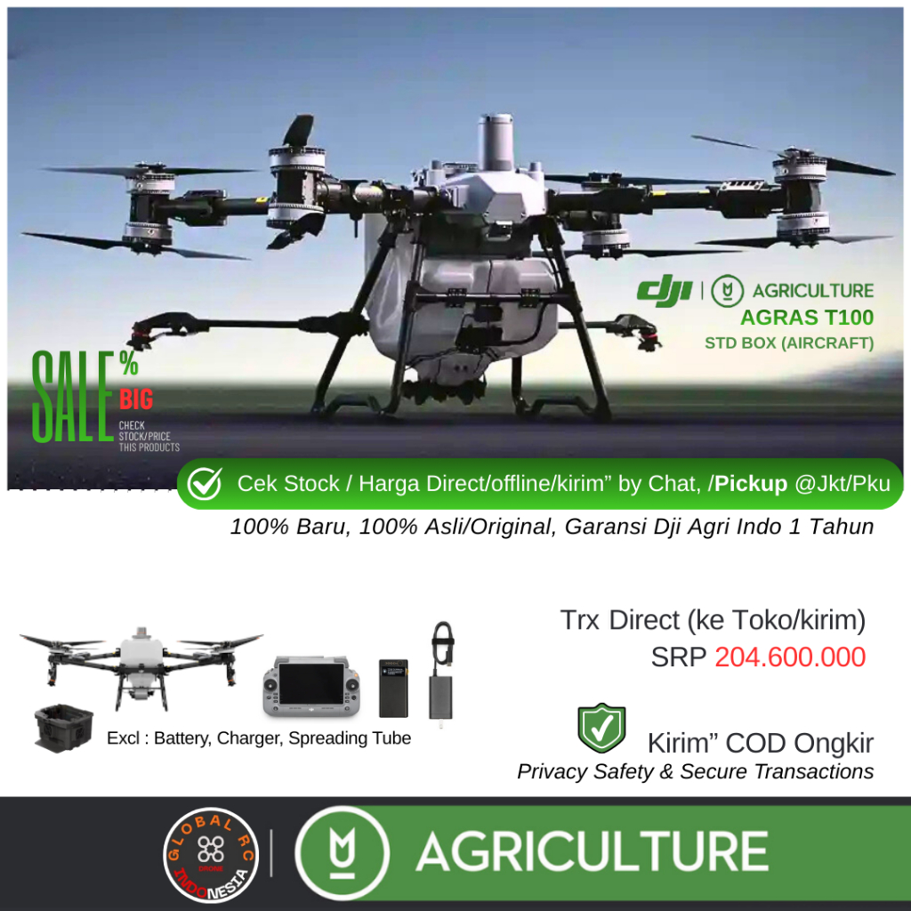 DJI Agras T100 Standard Box Pabrikan (Excl Battery, Charger) New Original Grs Resmi untuk Pertanian 