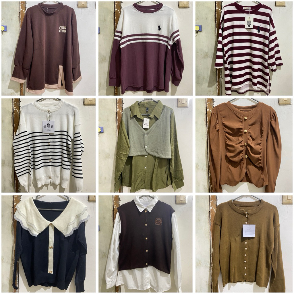 ATASAN KNIT RAJUT OVERSIZE STRIPE INARA ONE SET VEST