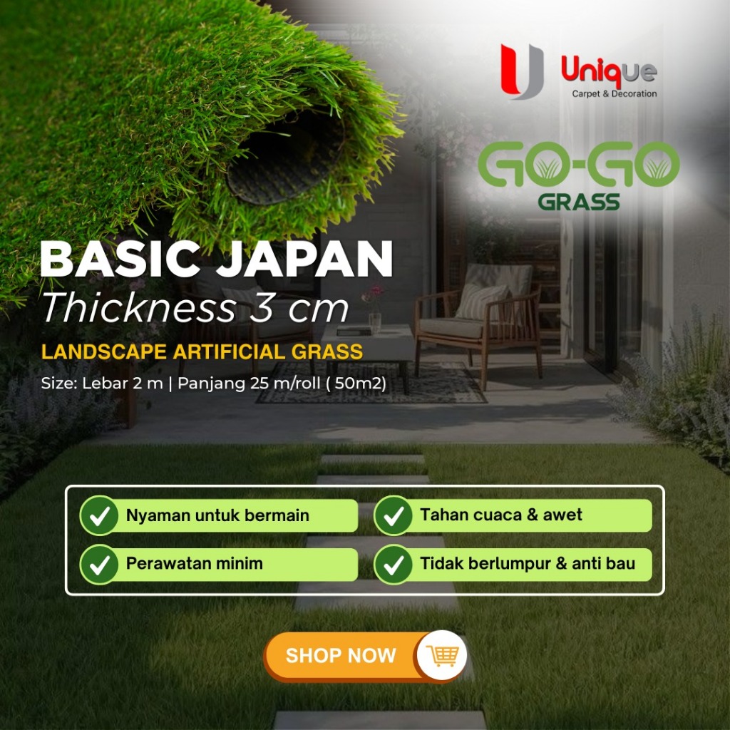 GOGO GRASS - Rumput Sintetis Jepang Green Brown 3cm / Rumput Palsu Meteran / Karpet Rumput Taman / R