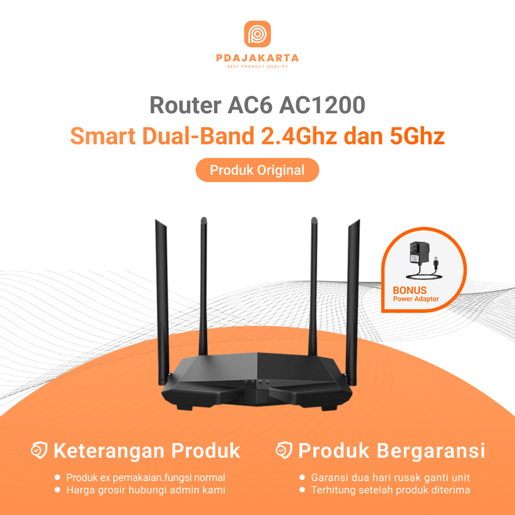 Router Tenda AC6 AC1200 Dual-Band 2.4Ghz dan 5Ghz | Router Bekas Original Bonus Adaptor