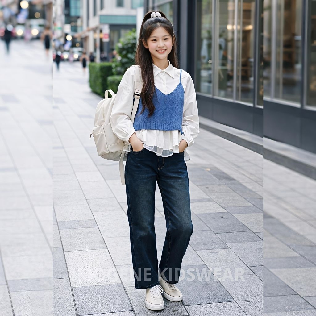 FV-036 SETELAN BAJU PANJANG 3IN1 ANAK PEREMPUAN IMPORT 5-12 TAHUN SETELAN BAJU ATASAN KEMEJA BLOUSE 