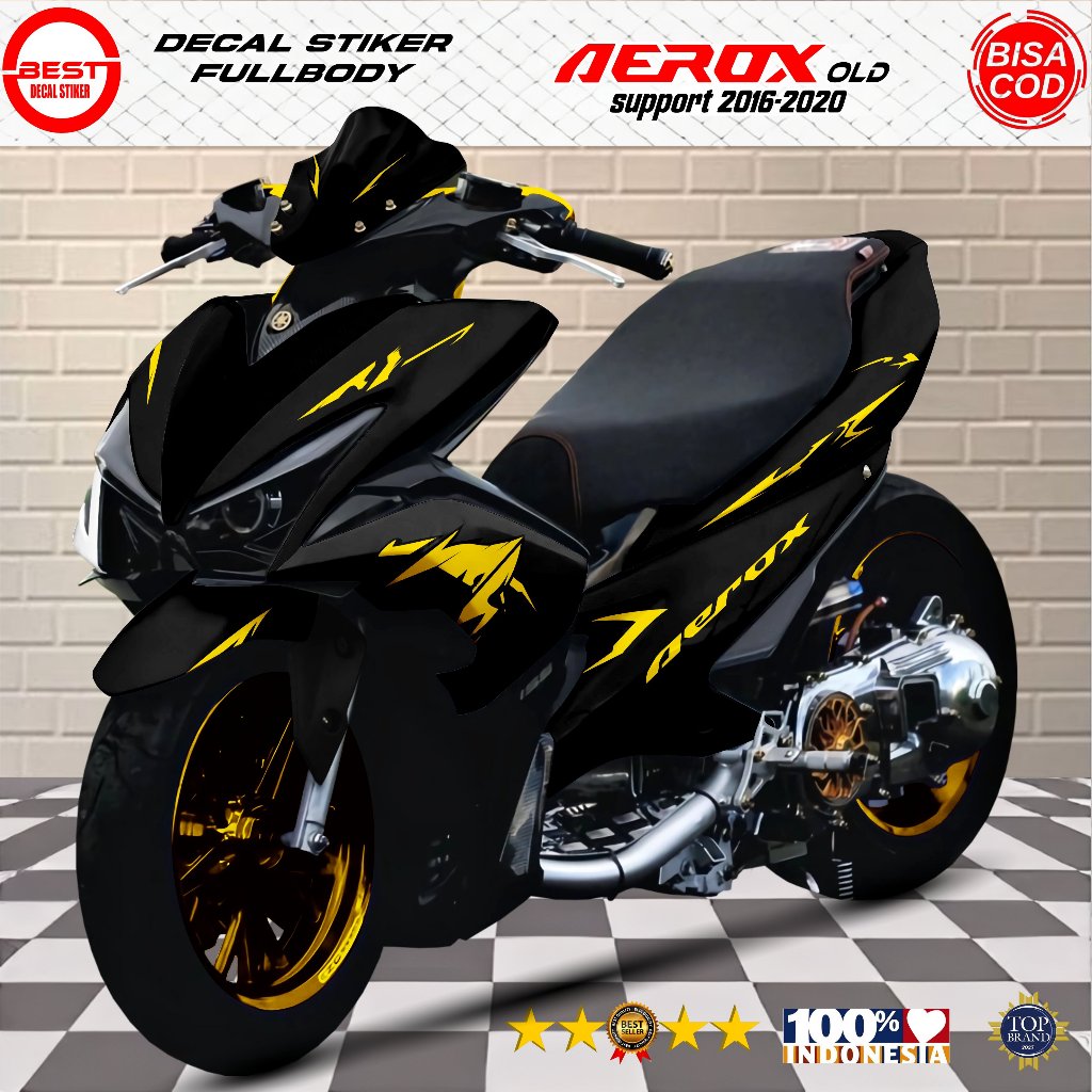 Decal Stiker Aerox Old Hitam Fullbody Motif Suriken - Dekal Sticker Aerox Old Fullbody Hitam Suriken