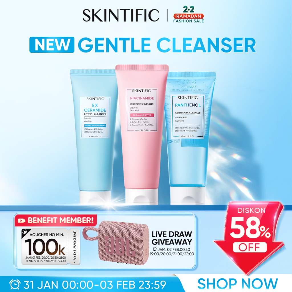 [BUY 3 GET 6] SKINTIFIC - Gentle Cleanser All-in-one | Travel Size Panthenol Gel / Brightening Niacinamide / Low pH Barrier 5X Ceramide Facial Wash 60ml