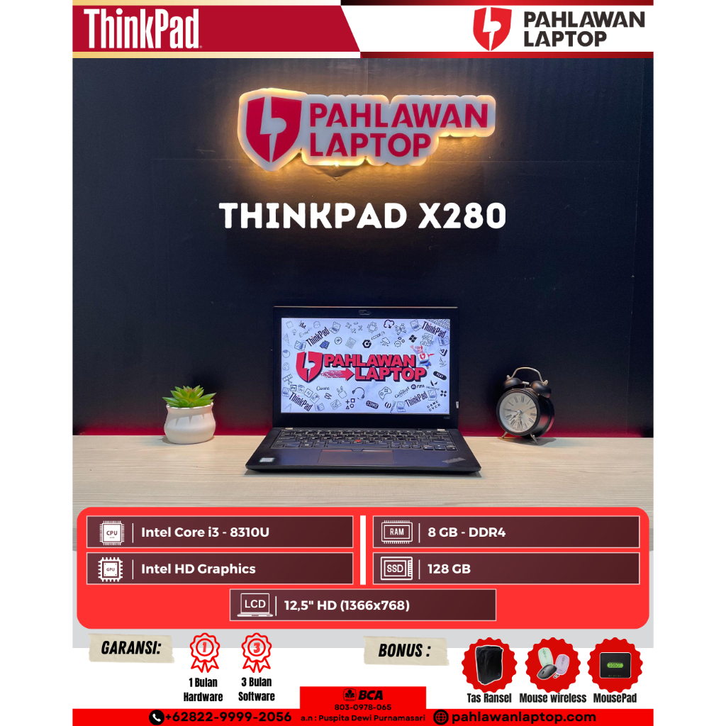 Laptop Thinkpad X280 Intel Core i3-8th gen/8/128/Layar 12.5"