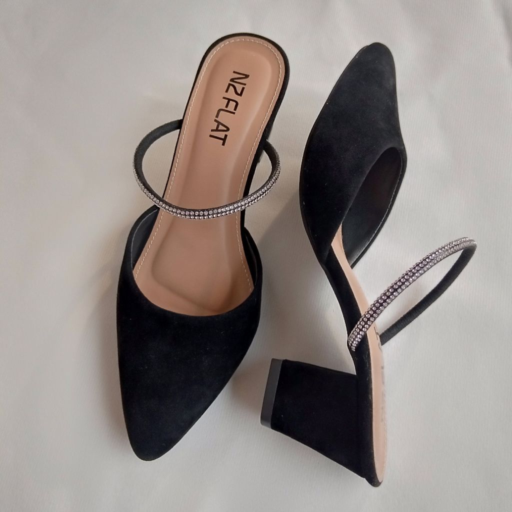 Sepatu selop bludru wanita pesta 5cm( PO satu hari )