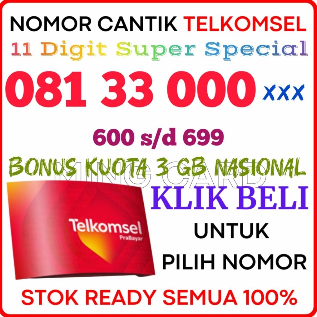 SIMPATI 11 DIGIT SUPER TIPE 33000 ( BOX 6 ) 600 S/D 699 - Nomor Cantik Telkomsel 4G/5G Kartu Perdana