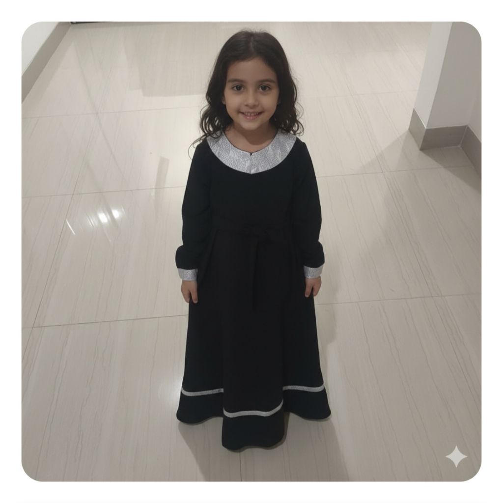 Gamis Anak Hitam Jetblack MTA- Gamis Anak TK dan SD Premium - Set Gamis dan Jilbab Anak Hitam Jetbla