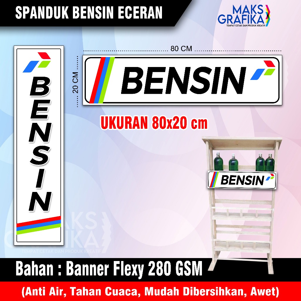SPANDUK BENSIN ECERAN UKURAN 80X20 CM - BANER BENSIN ECERAN - BANNER BENSIN