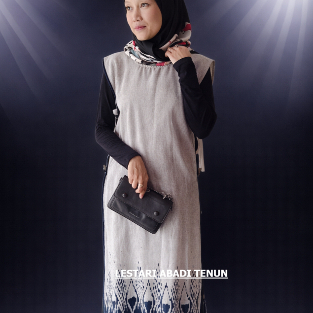BAJU TENUN WANITA TERBARU, VEST WANITA PANJANG, ROMPI BAJU TENUN - MOTIF RUMPUT ABU-ABU ( NEW )