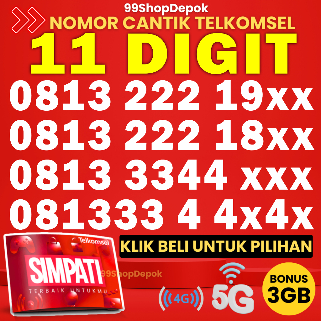 Kartu Perdana Nomor Cantik Telkomsel Simpati KODE 65.1 - Nomer Cantik Telkomsel 9998 - No Cantik Sim