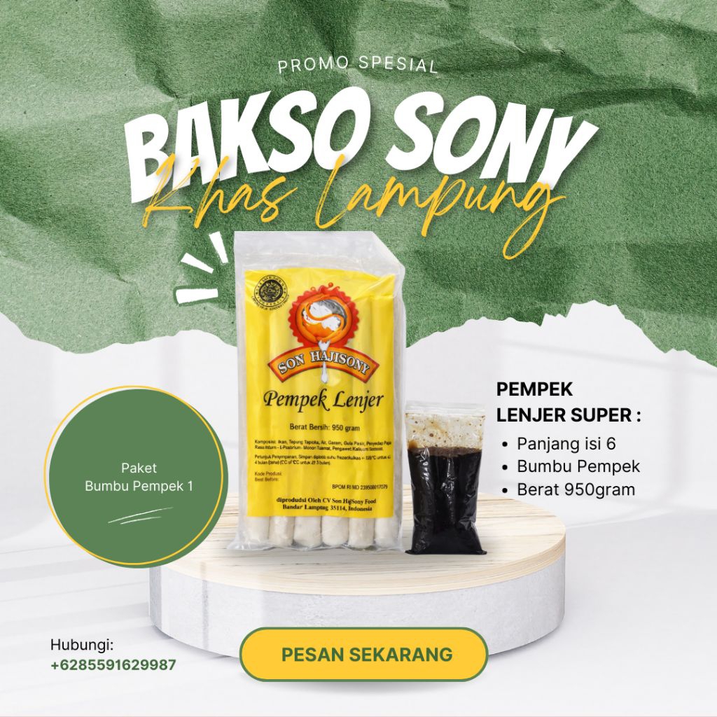 Pempek Lenjer Super Son Hajisony Khas Lampung + Bumbu Pempek | Frozen Food