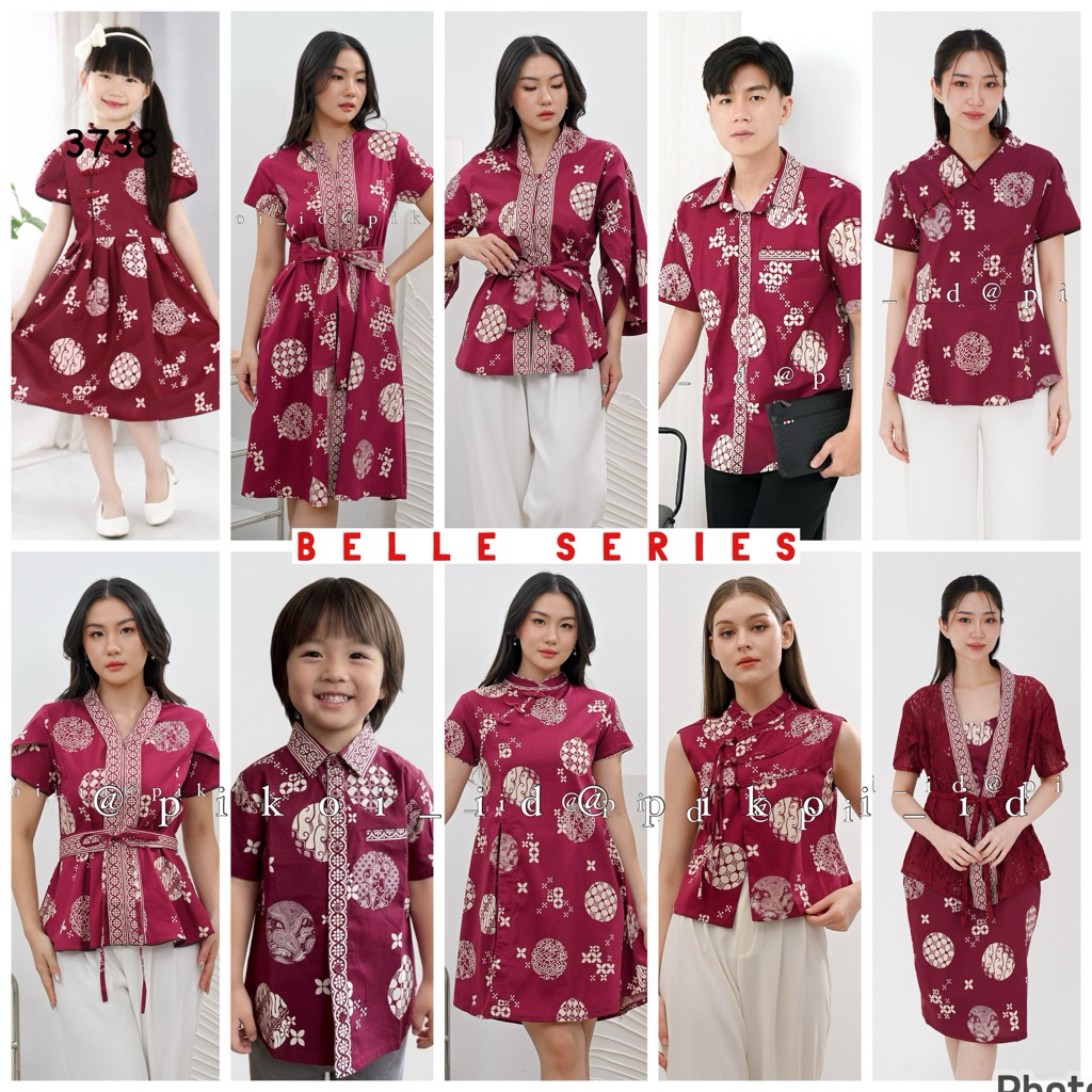 Couple dress batik modern merah imlek / Cheongsam qipao dress CNY merah batik wanita / kemeja pria B