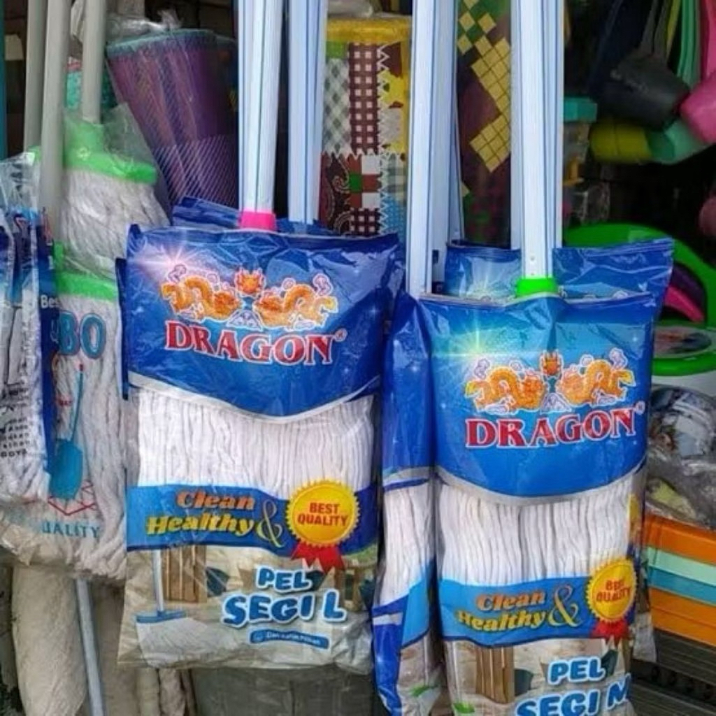 Pel pelan lantai jumbo lebar 21 cm gagang panjang dragon segi L  benang katun