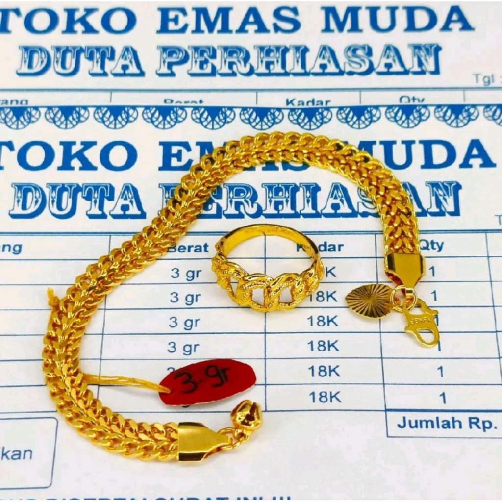 TERLARIS  Gelang Wanita Dewasa Rantai Tikar Free Cincin Rantai Cantik Dan Elegan Berlapis Emas Muda 