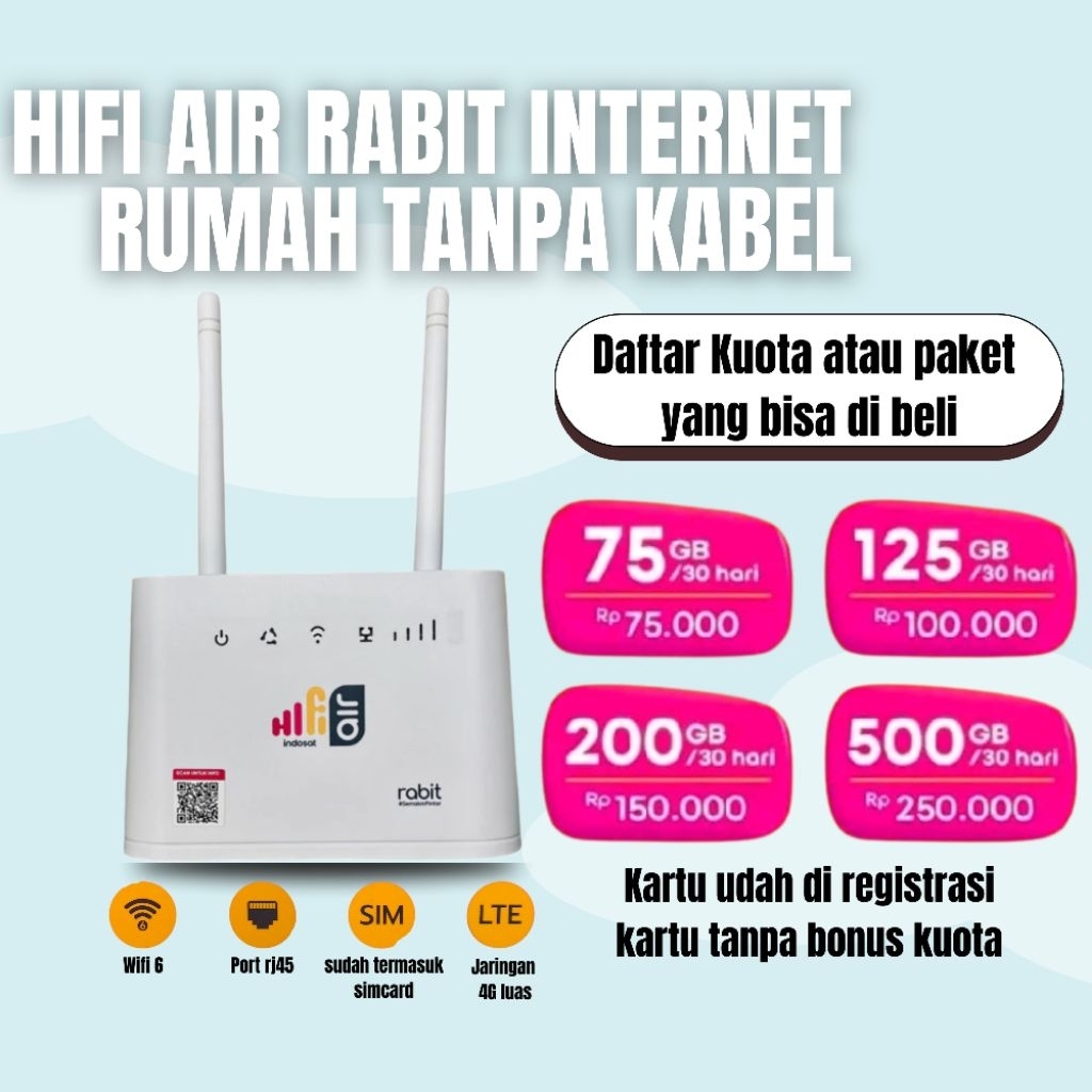 Hifi air rabit modem wifi kartu wifi rumah taboa kabel harga kuota murah