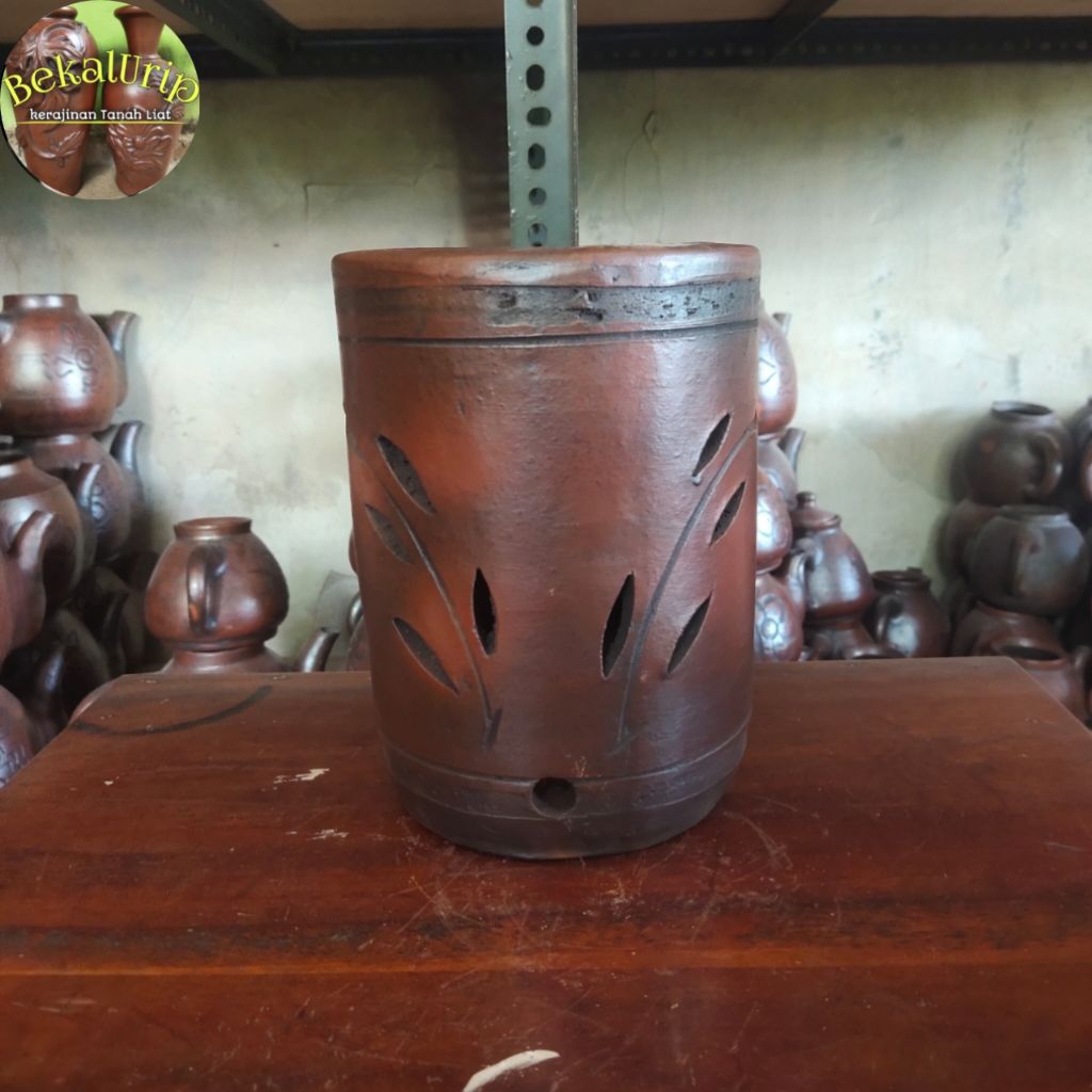 Pot bunga tabung D15cm gerabah tanah liat
