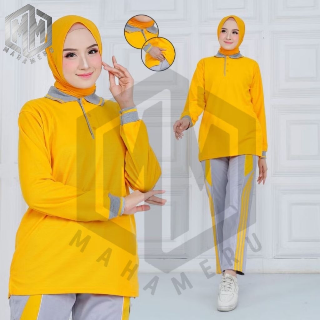 SETELAN KAOS KERAH LENGAN PANJANG UNGU ABU SETELAN TRAINING OLAHRAGA PRIA