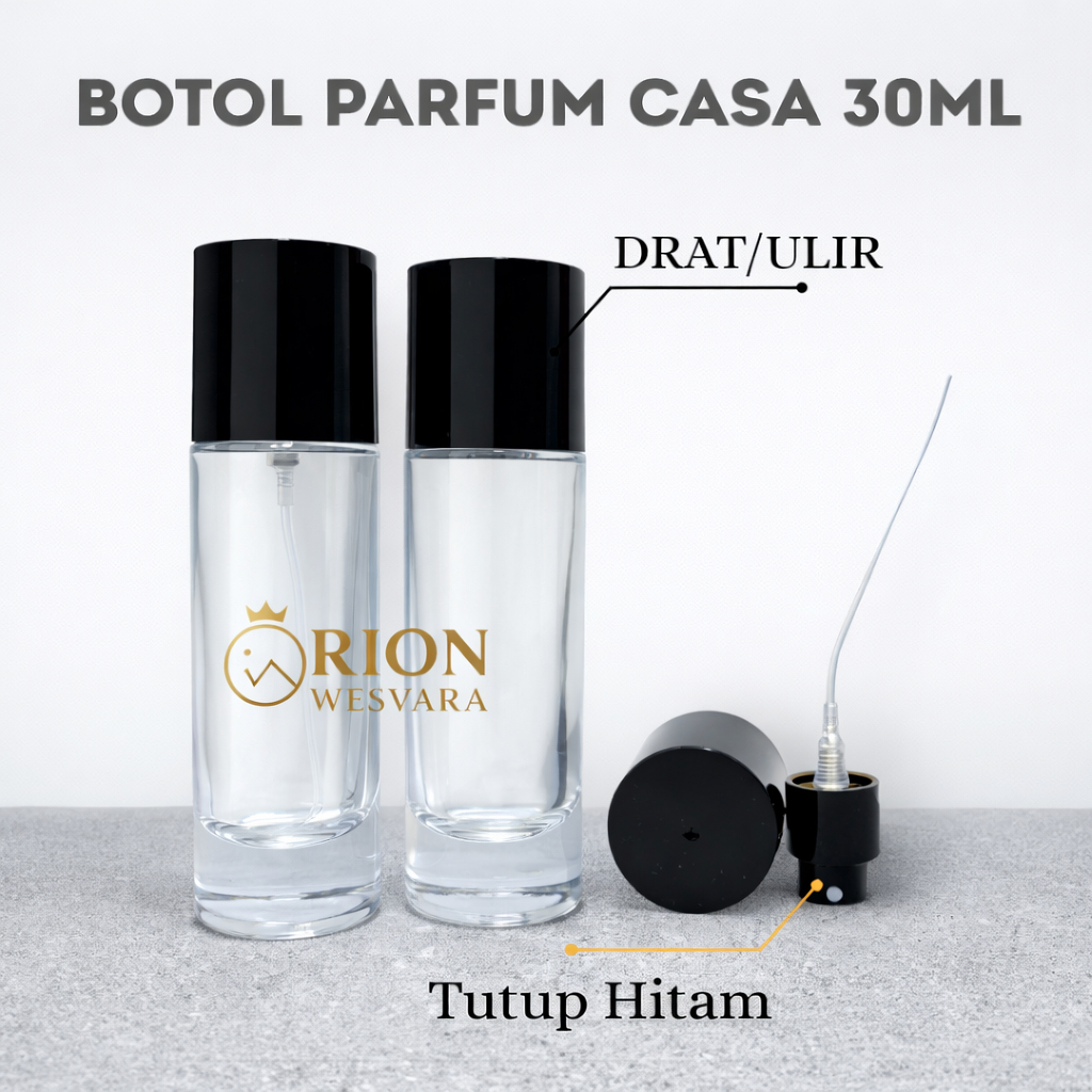 Botol Parfum Casa 30ML Tutup Hitam Drat Ulir Botol Parfum Kaca Kosong Refill 30ML