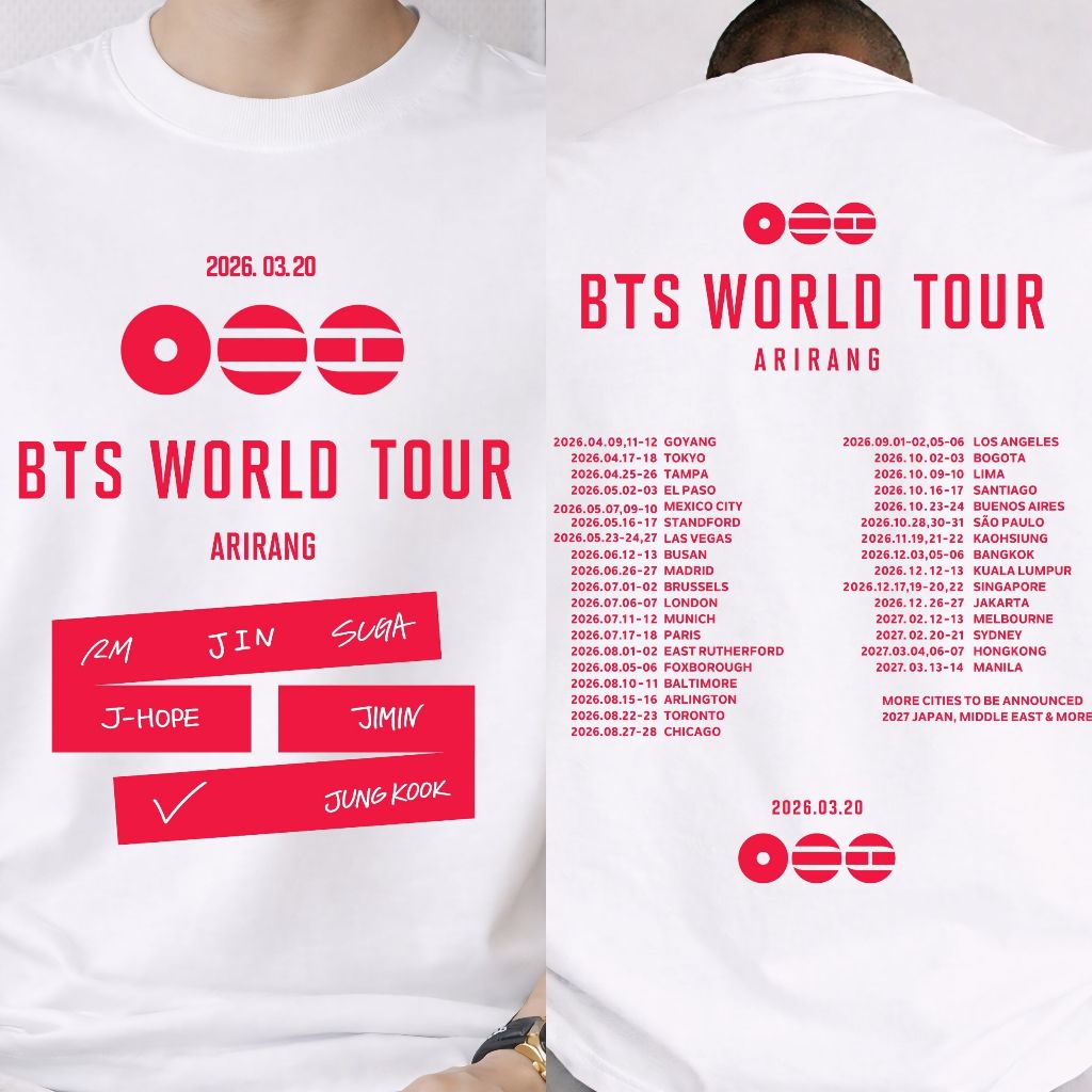 Kaos BTS World Tour Arirang - K-Pop Concert Tour Shirt - Unisex BTS Army Merch