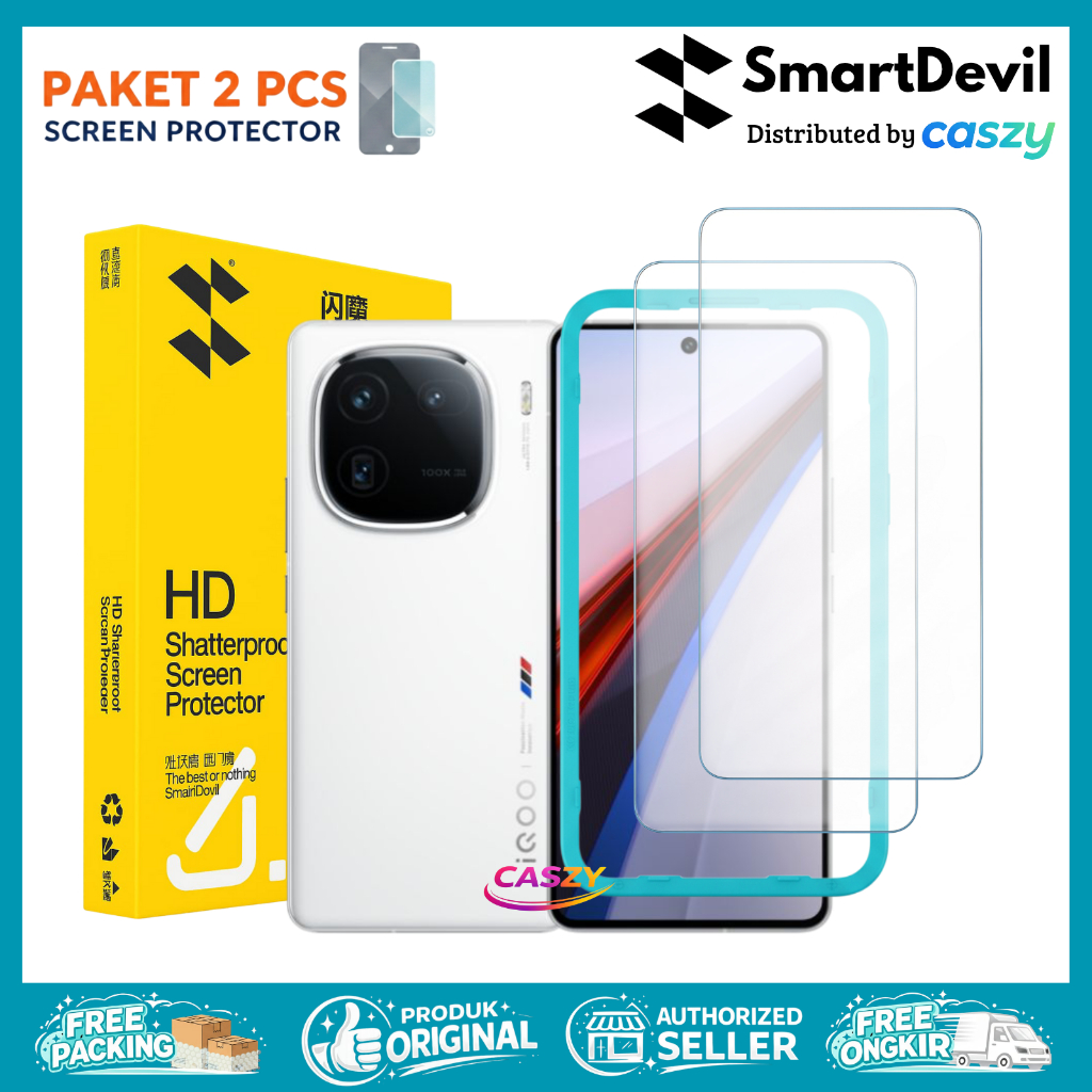 Tempered Glass SmartDevil untuk IQOO 12 5G - Screen Protector Clear Paket 2 Pcs dengan Alat Pasang