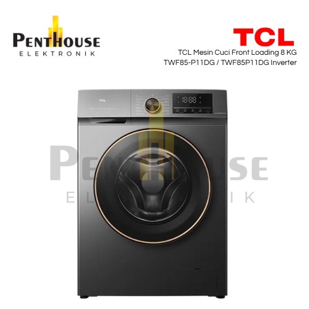 TCL Mesin Cuci Front Loading 8 KG TWF85-P11DG / TWF85P11DG Inverter - EBS Steam Wash - Quick Wash 15