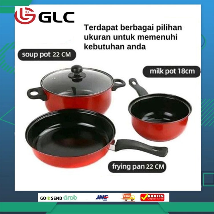 Panci Penggorengan SET 3PCS PANCI TEFLON GLC / SET 3IN1 TEFLON ANTI LENGKET GLC G-1822