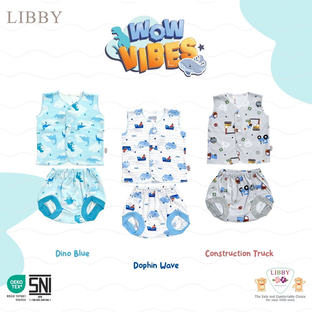 (BEST PRICE) LIBBY Setelan Piyama Baju Tidur Newborn Bayi Baby Laki Perempuan / Oblong Kancing Depan
