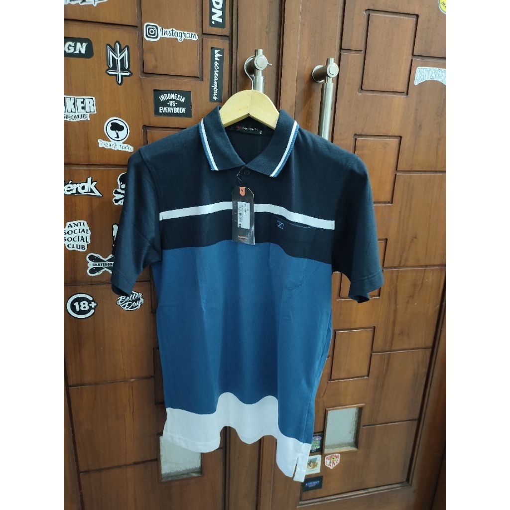 Kaos Polo Maxmillian UK M-XL, Garis" Biru || 100%Original