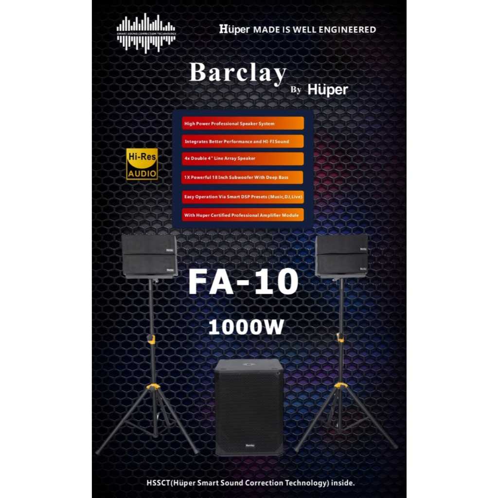 Paket Speaker Aktif Line Array BARCLAY FA 10 | FA10 + Subwoofer 18 Inch Original By HUPER