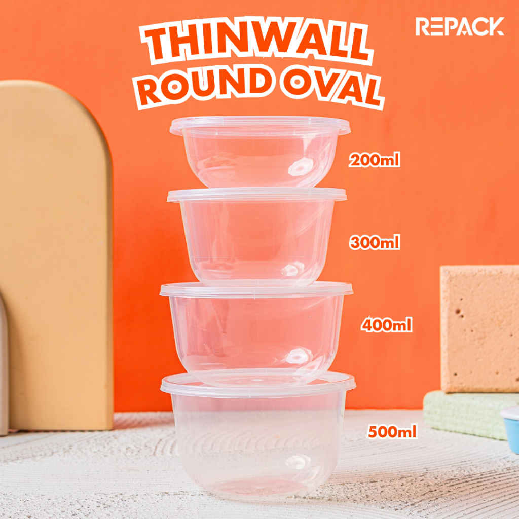 Mangkok Thinwall Bulat 200ml 300ml 400ml 500ml Bowl Plastik Bening Cup Puding Salad Buah Food Grade 