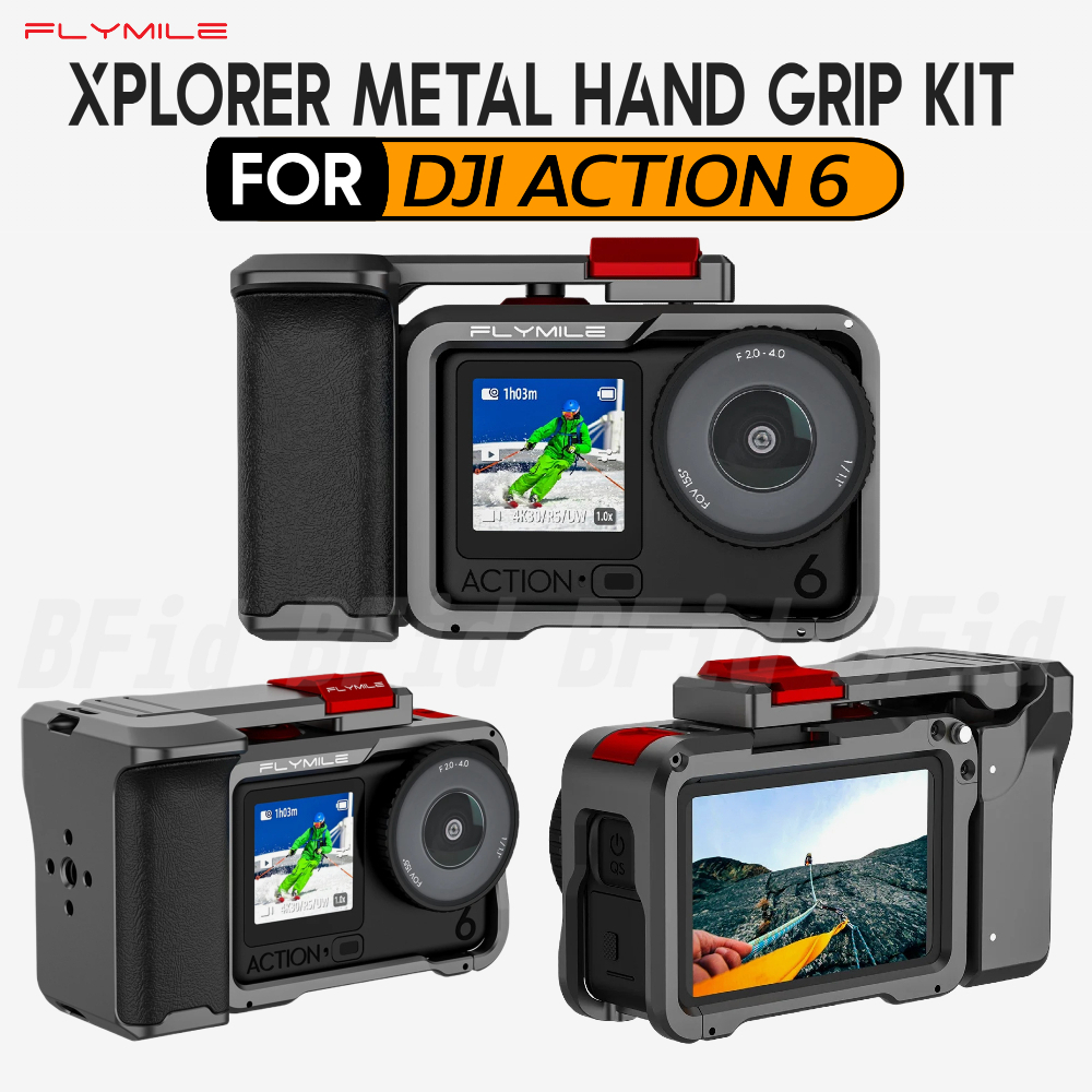 Flymile Metal Hand Grip Xplorer Kit Compatible For DJI Action 6 Handle Grip Kit Frame Mount Aluminiu